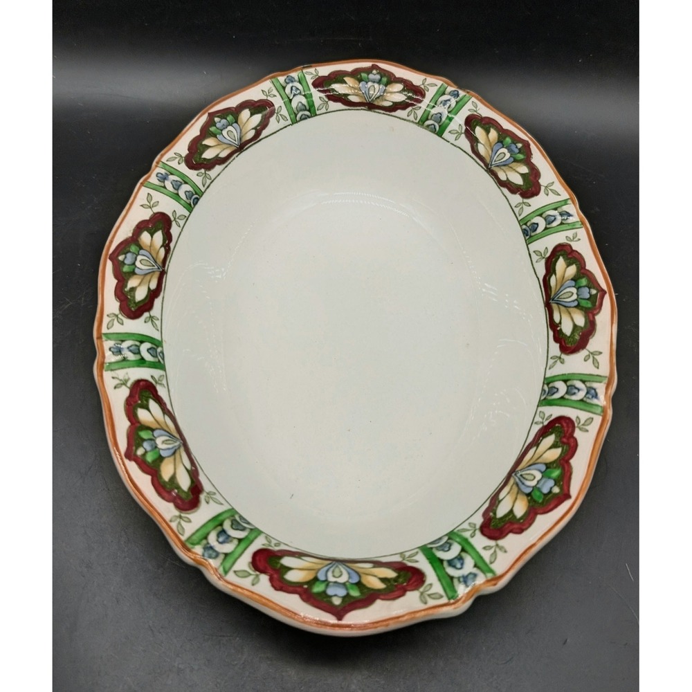 Wood & Sons Woods Ware Nile Oval Serving Bowl Art Deco Hand Coloured England